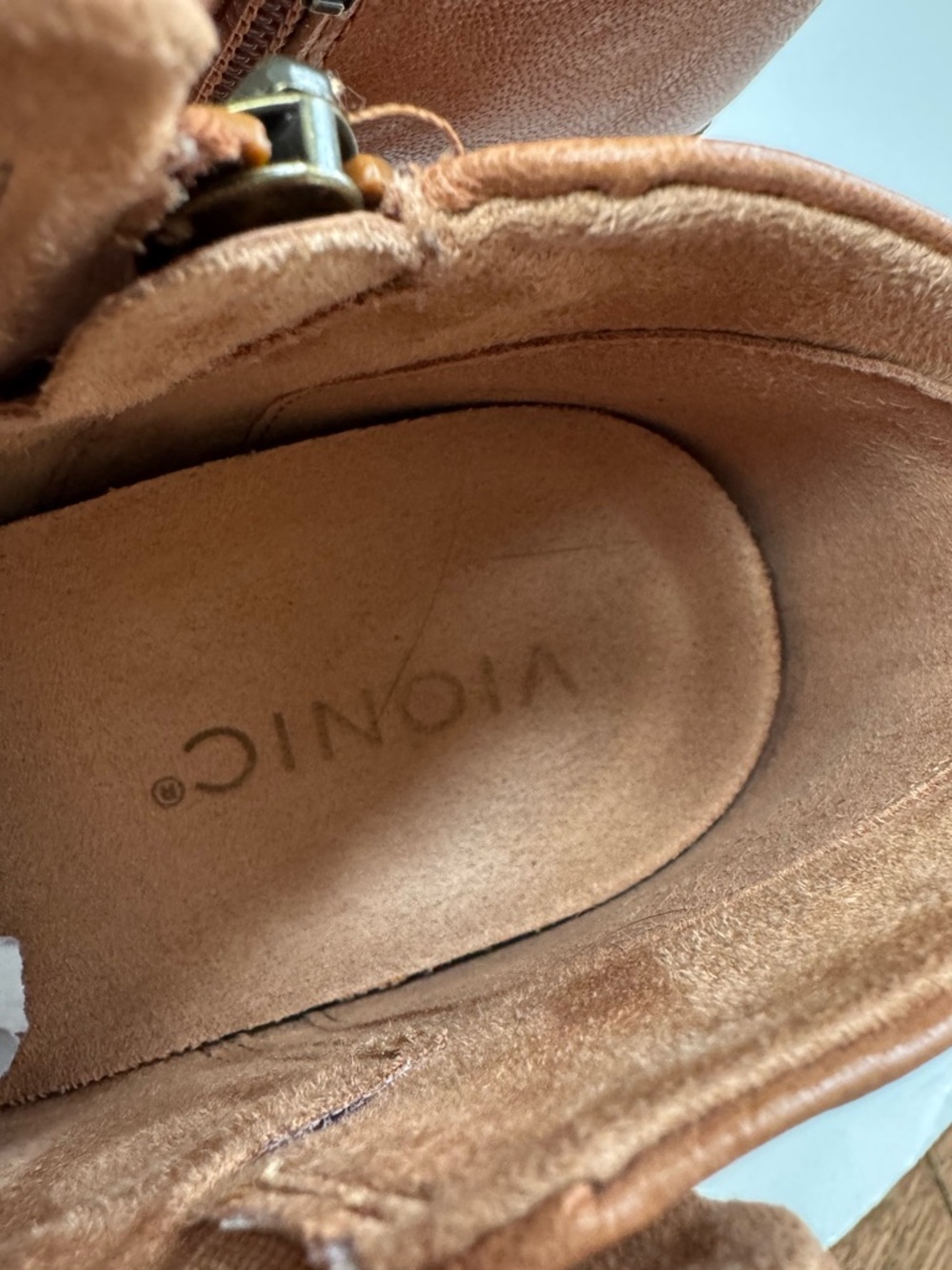 Vionic Cognac Suede Ankle Boot with Side Zip Size 7.5 - Picture 5 of 7
